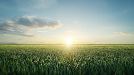 Serene Sunrise Over Expansive Green Fields