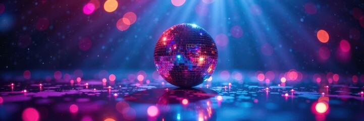 Obraz premium Azure disco ball light shimmers, reflecting on dance floor , shimmer, club