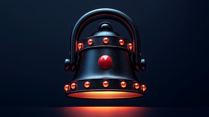 Glowing metallic bell, dark background, notification concept, website icon.