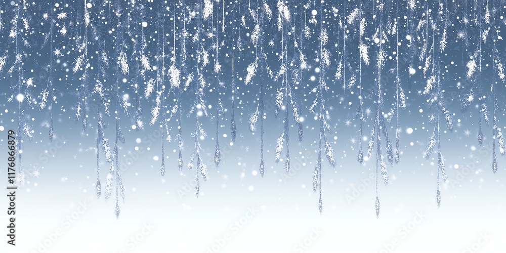 Poster minimalist abstract design with cascading snowflakes from the top, a smooth peaceful transition, spa