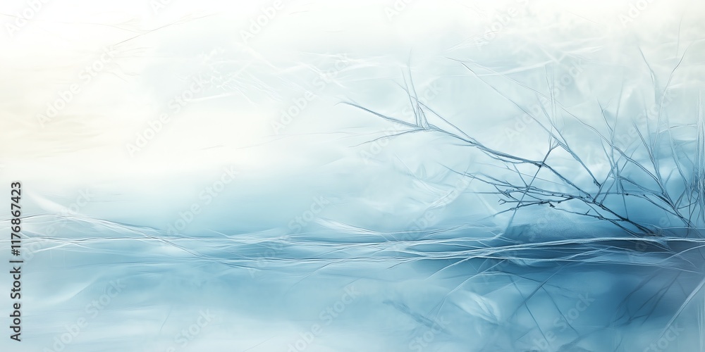 Poster abstract frosted window patterns with intricate ice and snow lines, creating organic designs. a mist