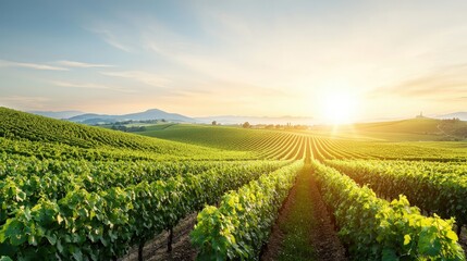 Naklejka premium Serene Vineyard Landscape at Sunrise in Eastern Countryside
