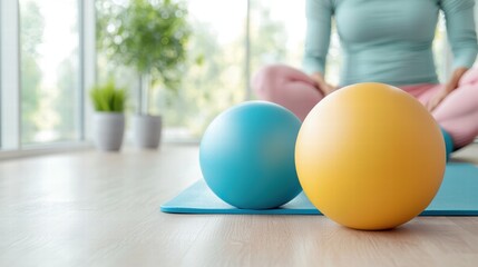Fitness and Wellness Concept with Exercise Balls in Bright and Inviting Indoor Space