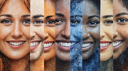 Diverse women smiling, close-up portraits.