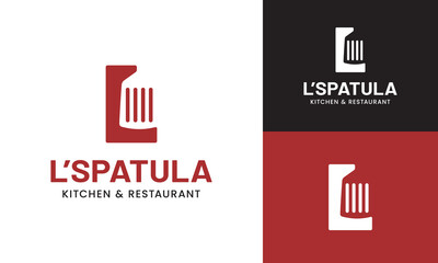 Letter Initial L Spatula Logo Design Template. Suitable for Restaurant Kitchen Bistro Cafe Catering Eatery Grill Barbeque or Chef Cook Kitchener Food Blogger Business Brand Company Logo Design