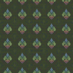 Ikat pattern in green tone It is a native Thai pattern in gradient green. on a dark green background