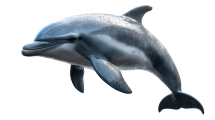 Playful Dolphin Leaping: A graceful, sleek dolphin leaps through the air, its sleek body glistening with water droplets, showcasing the beauty and freedom of these intelligent marine creatures.  