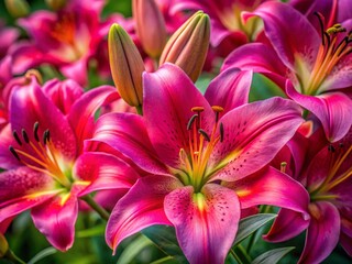 Dark Pink Trumpet Lilies: High-Resolution Stock Photo of Exquisite Lilium Blooms