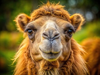 Fototapeta premium Bactrian Camel Head Portrait, High Depth of Field, Close-up Photography, Desert Animal, Wildlife, Camel Image, Two-Humped Camel