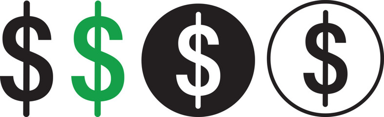 Dollar icon set. Money line style symbol
