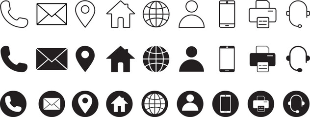 Contact icon set. Business card icon set. Line style symbol