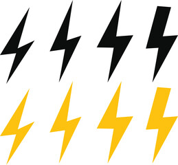 flash thunder power icon set. Flash lightning bolt symbol. Energy power sign
