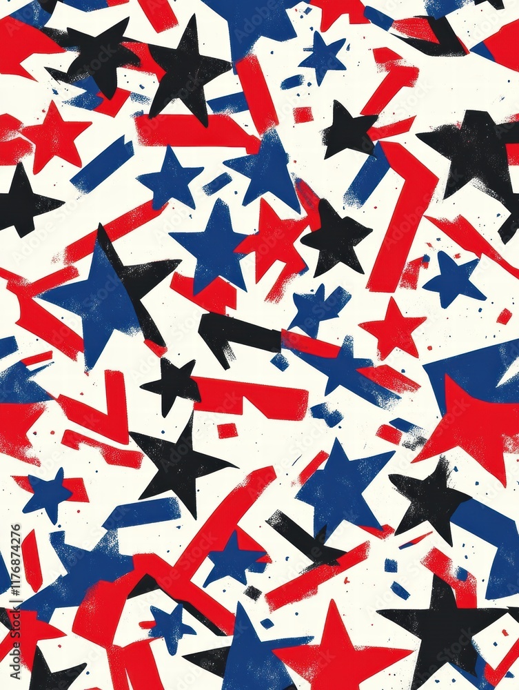 Poster colorful abstract pattern of stars and stripes influenced by american flag design. generative ai