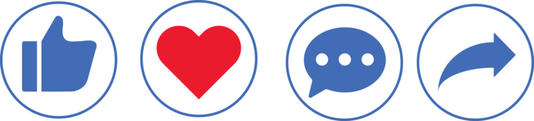 Like, comment, share, icon set. Social media icon set like comment share. Like or thumb up icon set