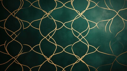 Fototapeta premium Geometric gold lines on a teal background, creating a decorative pattern.