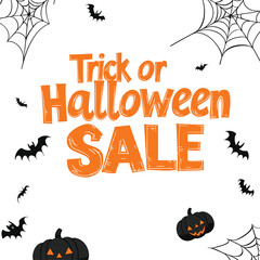 Obraz premium Halloween sale graphic with orange text and bat.