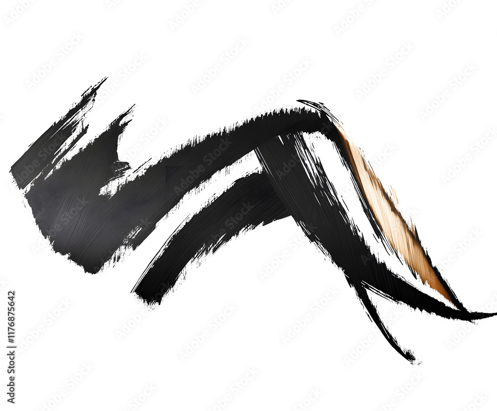 Poster abstract black brushstroke resembling a dynamic arrow, symbolizing movement and direction.