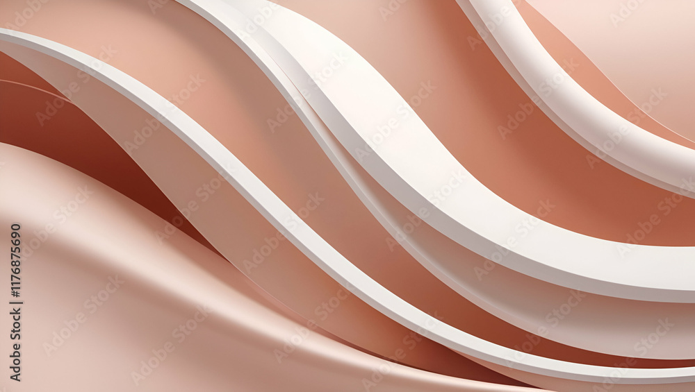 Wall mural Abstract background with soft peach and white wave pattern, delicate curves intertwining seamlessly