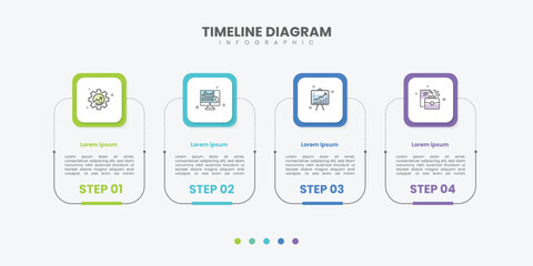 Business infographic template. 4 Step timeline journey. Process diagram, 4 options on white background, Infograph elements
