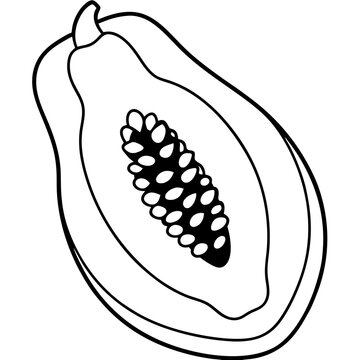 black and white papaya fruit slice clip art preview