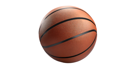 Basketball: A classic, well-worn basketball, ready for the next game. The orange leather with black lines is ready to be dribbled, shot, and passed.  