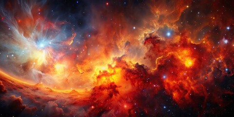Naklejka premium Cosmic Nebula Red Orange Galaxy Space Stars Background Astronomy Astrophotography Deep Space Celestial Wonders