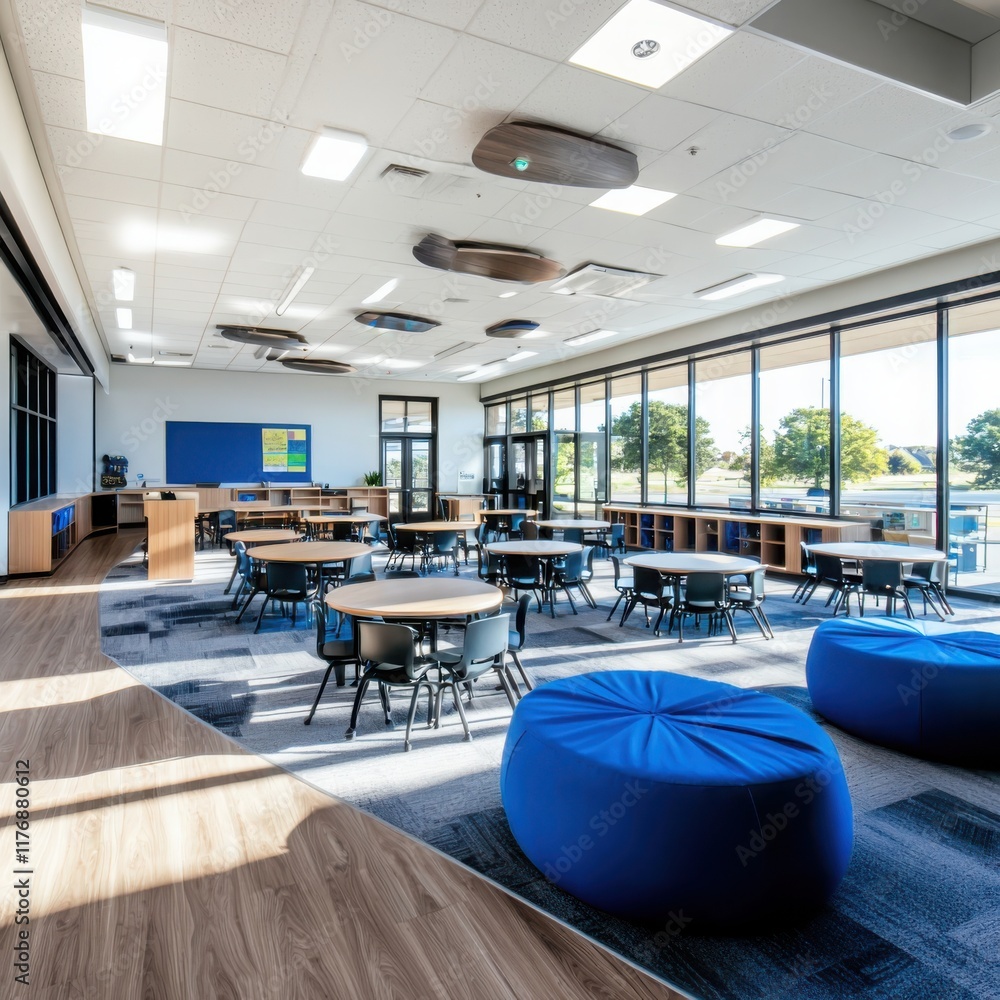 Poster innovative classroom design with formative learning spaces modern education facility interior archit
