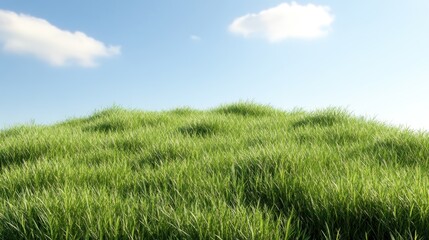 Fototapeta premium Lush green grass covering a gentle hill under a clear sky.