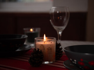 Dinner table for two set with crockery