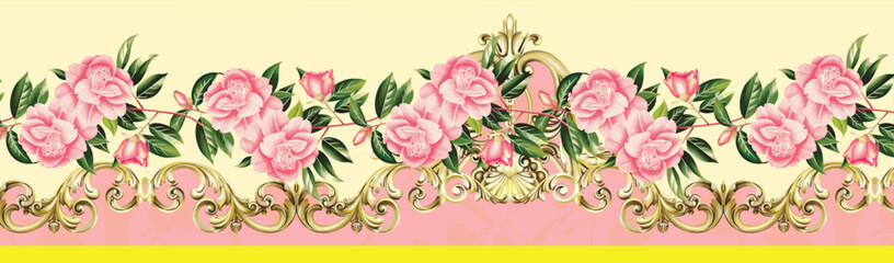 Heritage Floral Border patterns with subtle floral and paisley details, perfect for textiles and gift wrap.