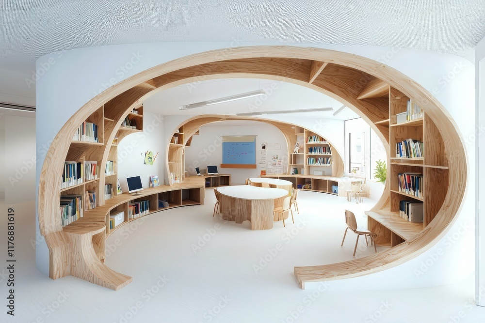 Aufkleber innovative classroom design featuring functional pods for collaborative learning in modern education