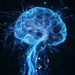 Futuristic Digital Brain with Glowing Neural Connections and Sparks