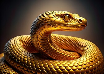 Fototapeta premium Golden Serpent Statue, Coiled, Regal Pose, Isolated on Transparent Background - Stock Photo
