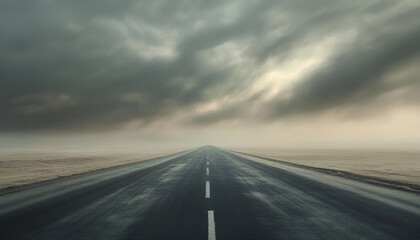 Fototapeta premium Foggy road disappearing into mist, symbolizing uncertainty and mystery