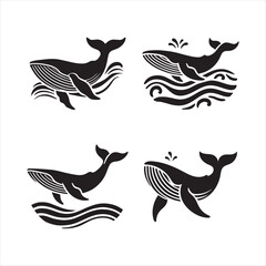 whale silhouette set vector illustration eps 10 high quality fully editable file on a white background.
