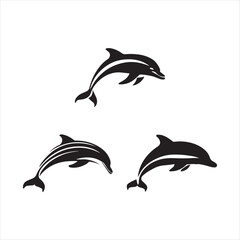 Naklejka premium dolphins silhouette set vector illustration eps 10 high quality fully editable file on a white background. 