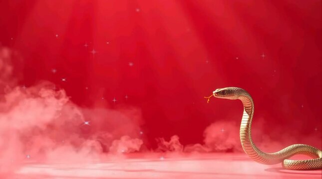 Red background with gold snake for Chinese New Year concept, Celebration of Chinese New Year 
