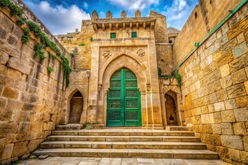 Fototapeta premium Hebron Cave of Patriarchs: Ancient Stone Entrance, Israel Holy Site Stock Photo