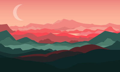 Mountains in the evening. Vector illustration of a mountain landscape.