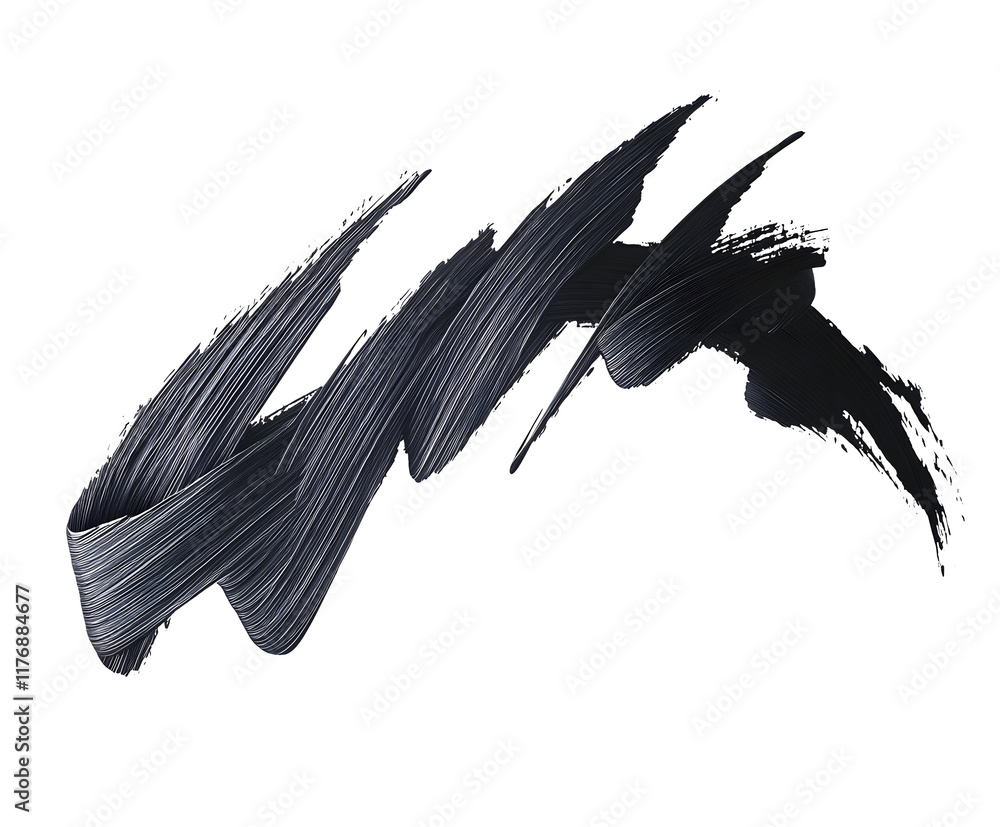 Poster abstract black brushstroke resembling a dynamic arrow, symbolizing movement and direction.