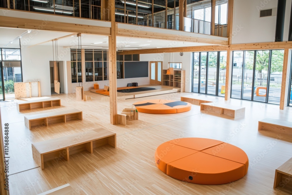 Poster innovative classroom design featuring constructivist learning spaces modern educational facility int