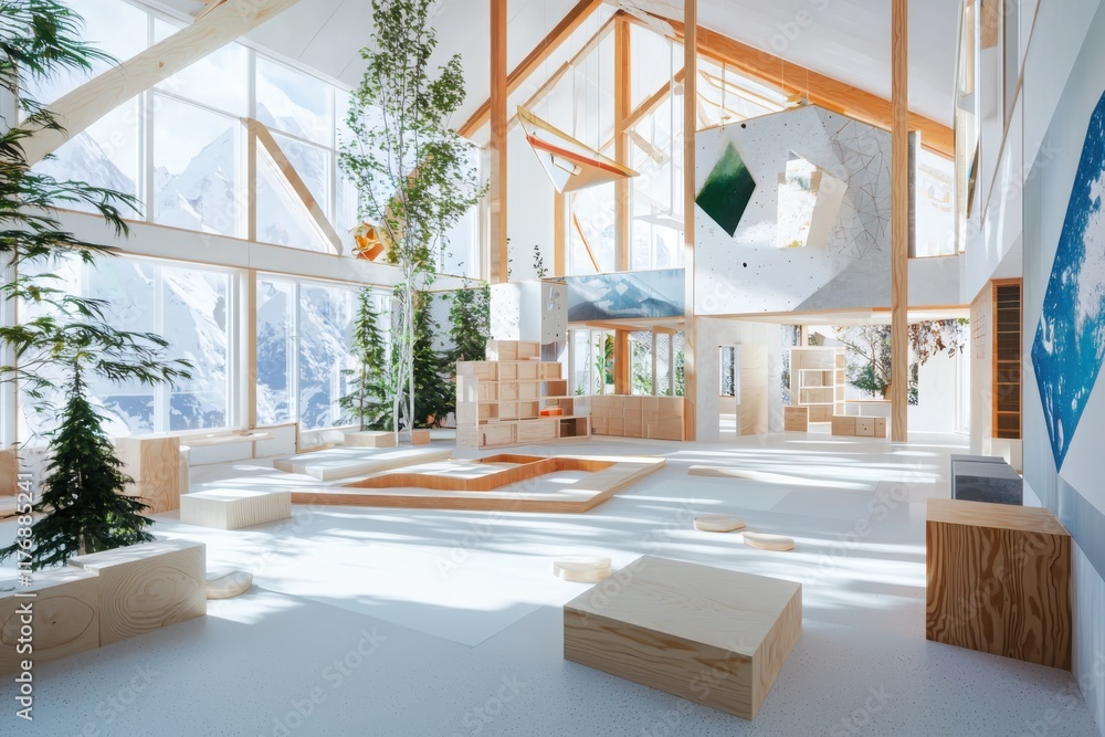 Poster innovative classroom design promoting constructivist learning modern educational space interior arch