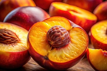 Fototapeta premium Juicy Peach Slices, High-Resolution Macro Stock Photo