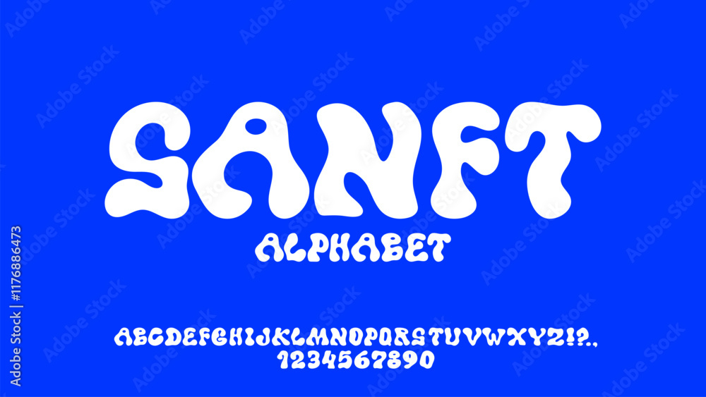 Fototapete bubble font. typescript with liquid effect. y2k alphabet. wavy groovy letters and numbers. curvy han