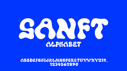 Bubble font. Typescript with liquid effect. Y2K alphabet. Wavy groovy letters and numbers. Curvy hand drawn typeface with soft forms. Modern rounded ABC font
