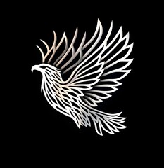 Obraz premium Elegant white eagle soaring against a black background in intricate design