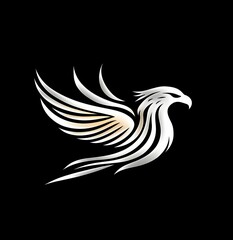 Obraz premium Stylized eagle logo design featuring sleek silver and black elements for branding
