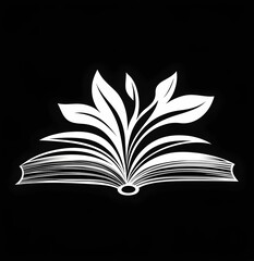 Artwork featuring an open book with leaves sprouting from the pages symbolizing knowledge and nature