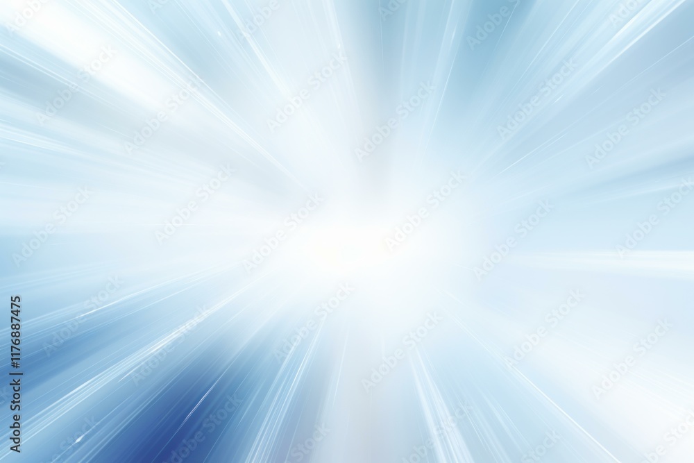 Poster light rays zooming out from a bright center, creating a motion blur effect on a gradient blue backgr