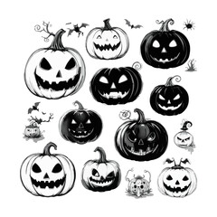 Halloween pumpkin set of silhouette themes, Isolated on white background